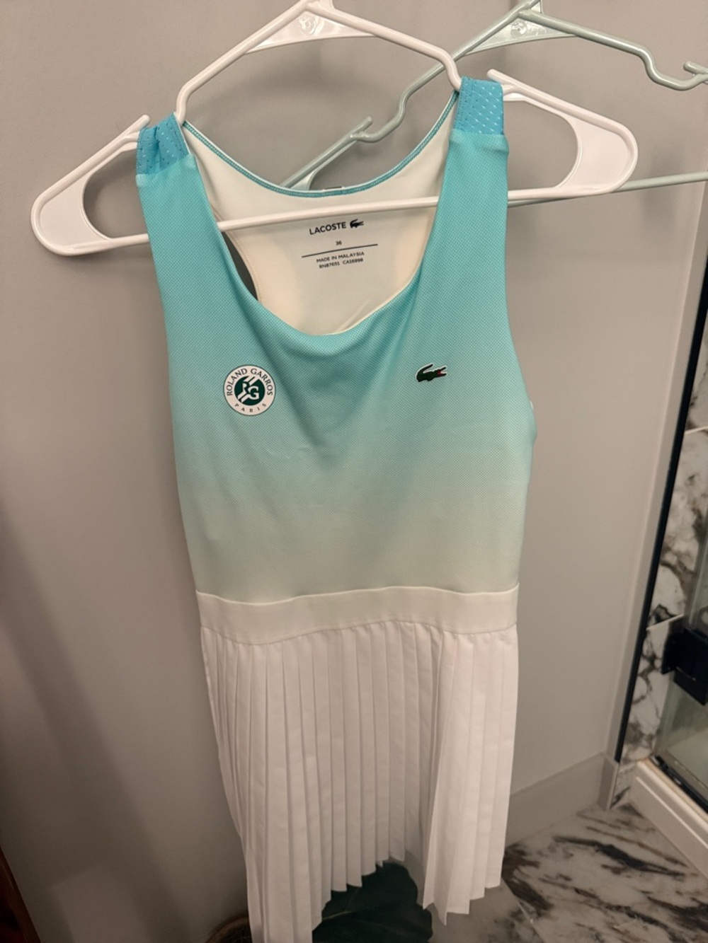 Lacoste Aqua-to-White Gradient Sleeveless Tennis Dress